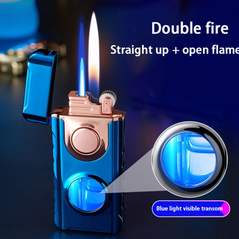 Dual-flame lighter with blue light - Soft Flame and Jet Flame - The Vintage Lighter