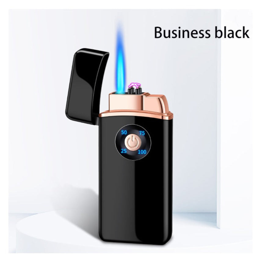 Dual Burner Butane Black Lighter With ARC burner, Plasma lighter - Electric lighter - Refillable and adjustable flame - Black