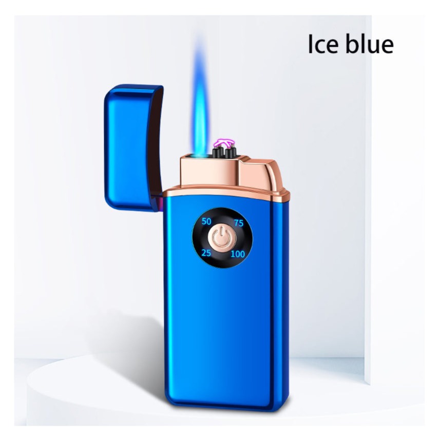 Dual Burner Butane Blue Lighter With ARC burner, Plasma Electric lighter - Refillable and adjustable flame - Blue