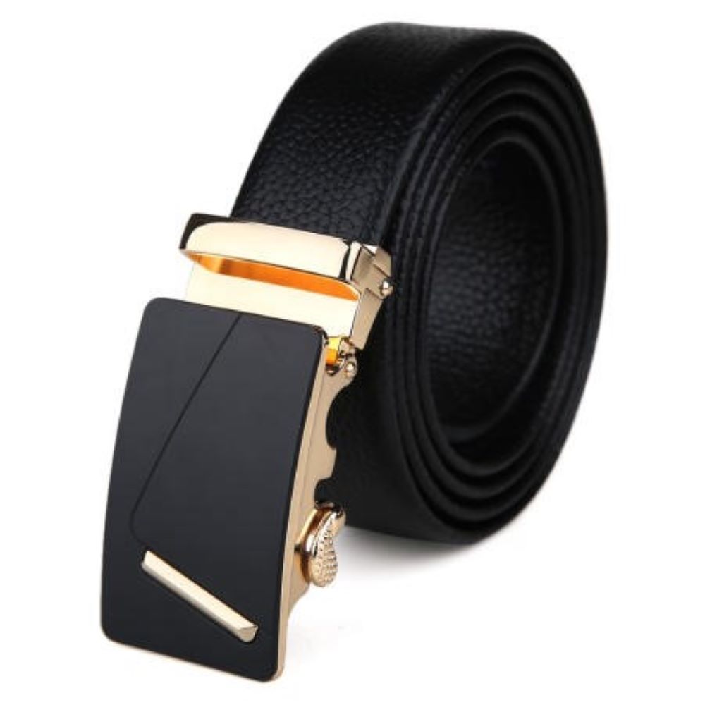 Men’s Automatic Ratchet Belt - Brushed Nickel with Shiny Gunmetal Inlay and Border