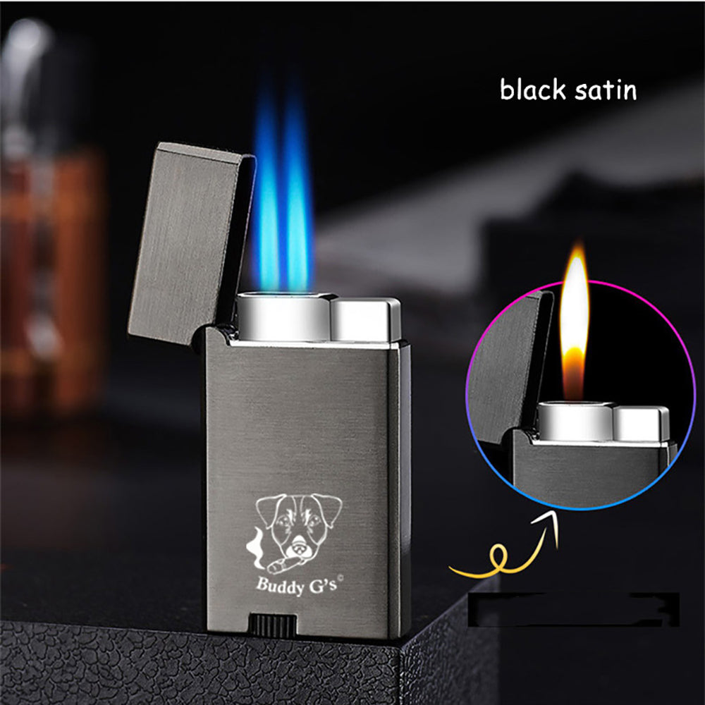 Black satin Dual Burner Refillable Butane Lighter - Soft Flame and Jet Torch Lighter - The Vintage Lighter