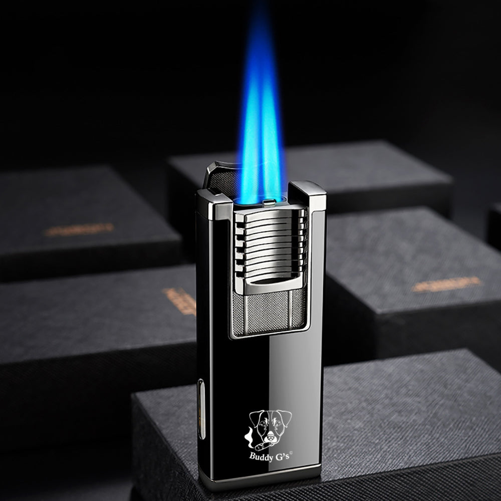 Double Burner Refillable Butane Windproof Double Jet Torch Lighter