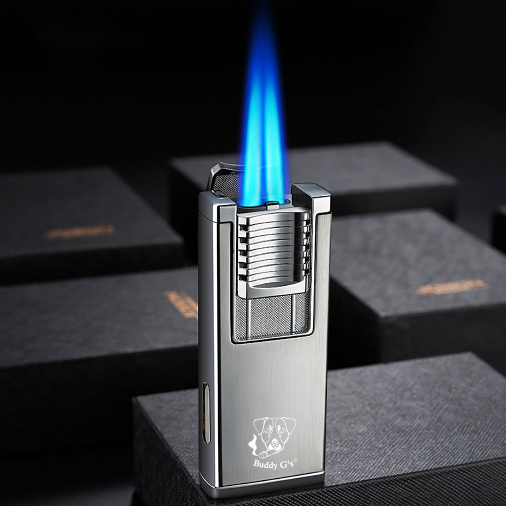 Double Burner Refillable Butane Windproof Double Jet Torch Lighter